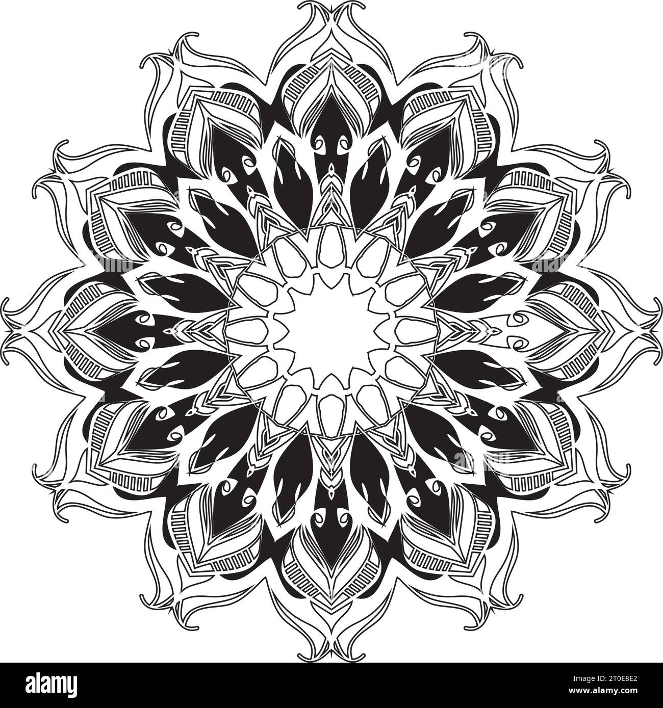 oriental hand drawn abstract black and white colors lotus flower ...