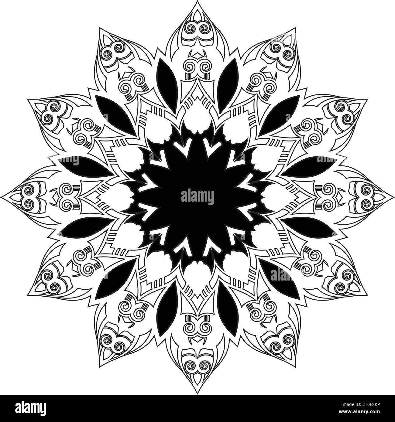 new hand drawn luxury lotus flower mandala art style with black and ...