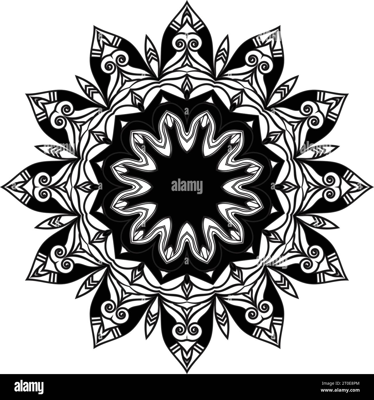 hand drawn abstract black and white colors lotus flower mandala ...