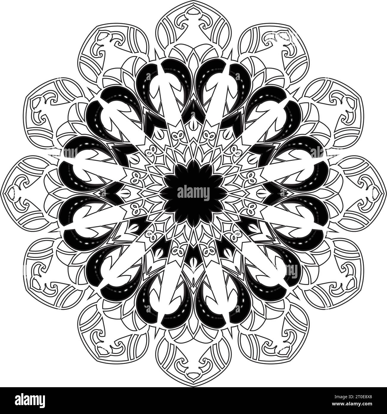 hand drawn abstract black and white colors lotus flower mandala