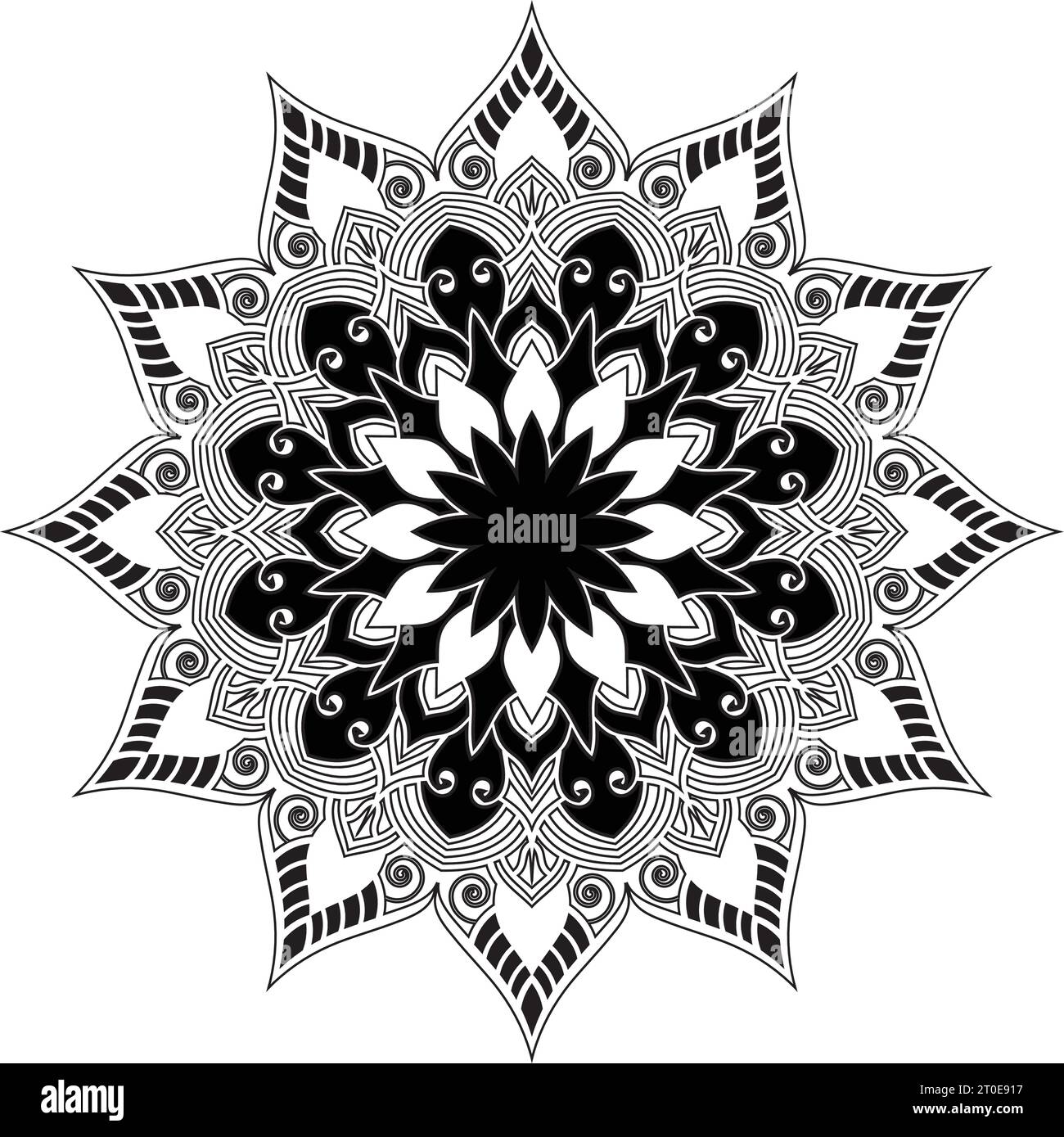 art style hand drawn black and white colorful lotus flower mandala ...