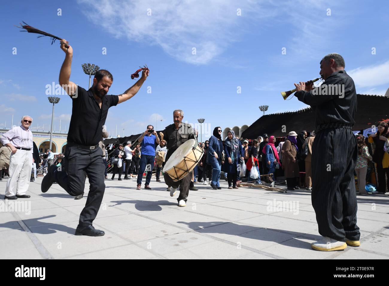Tehran, Iran. 5th Oct, 2023. People dance at an event in Tehran, Iran, Oct. 5, 2023. People from all parts of the country gathered here to exhibit and sell traditional products. Credit: Shadati/Xinhua/Alamy Live News Stock Photo