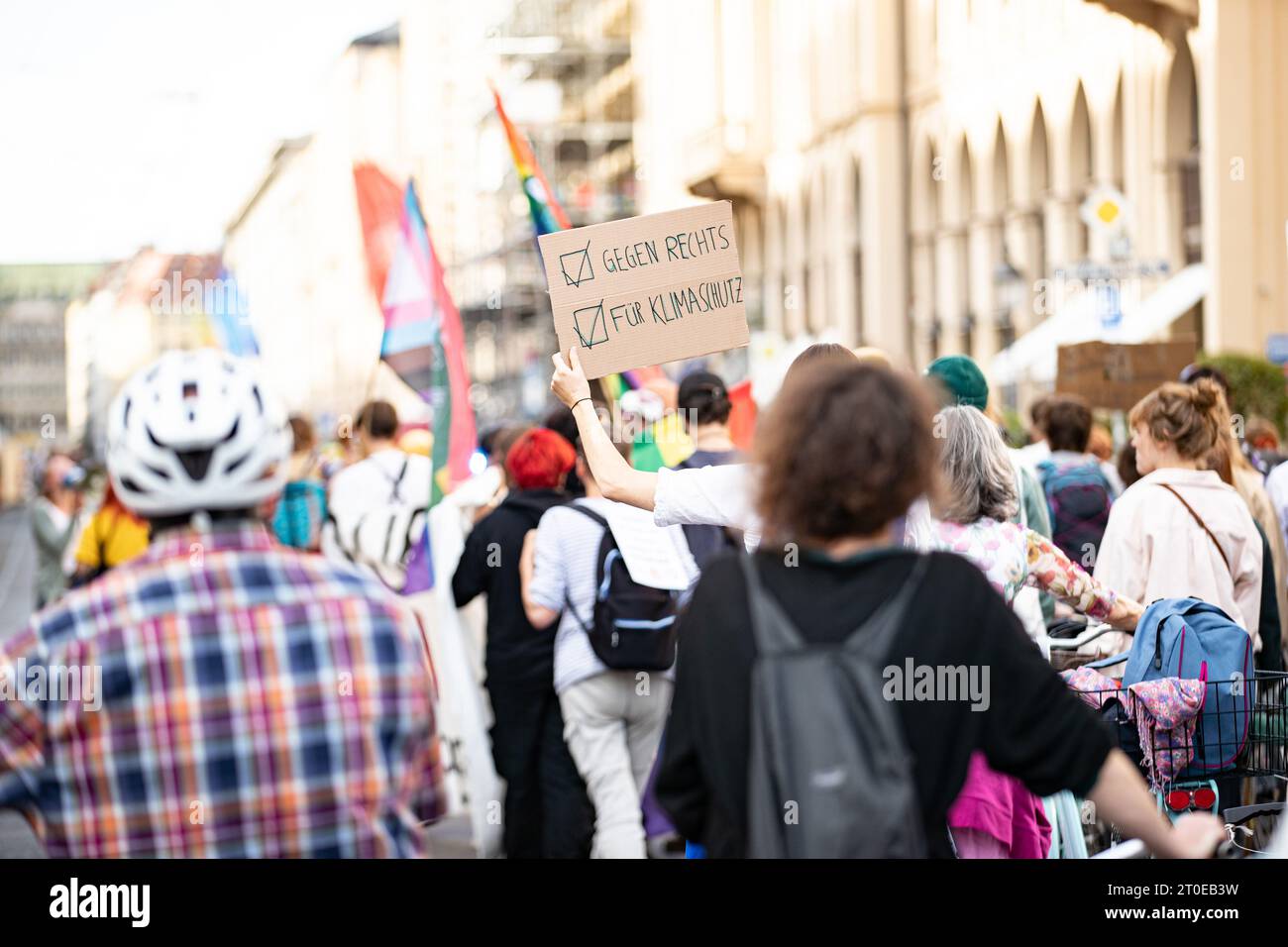 On October 6, 2023 480 people joined a demonstration of Fridays for Future in Munic, Germany. They protest against the climate crisis, the endangerment of basic democratic rights & raids against FFF or Last Generation and a turn to the right. (Photo by Alexander Pohl/Sipa USA) Stock Photo