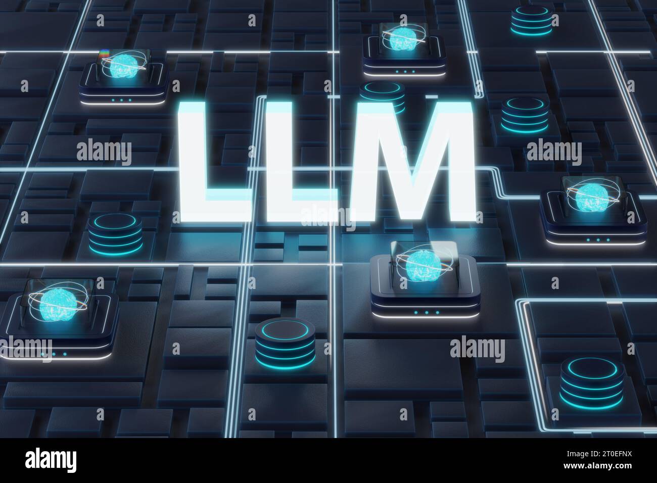 Large Language Model LLM concept. Rendering of a 3d text with neural ...