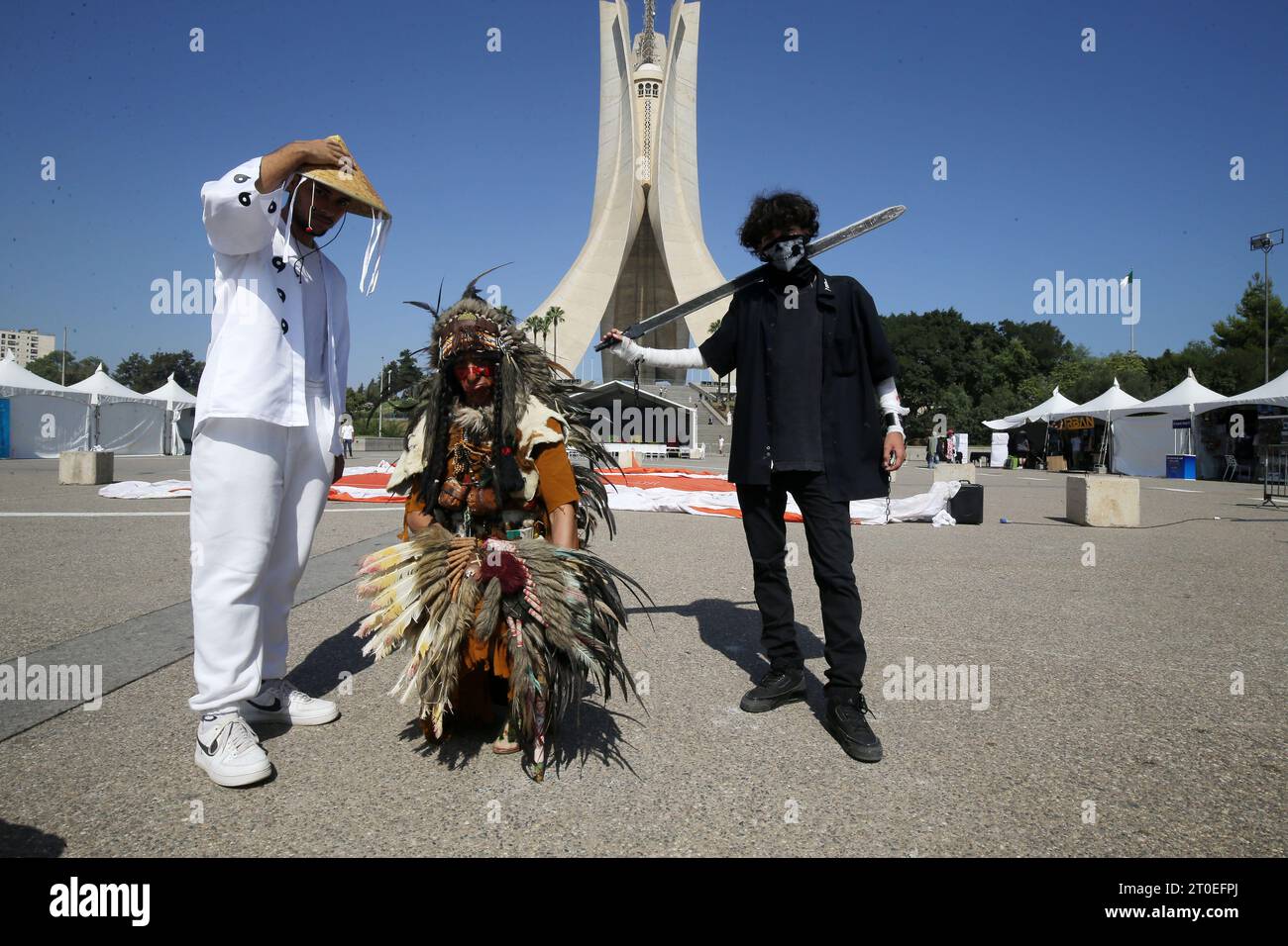 Young Algerian women dressed as comic book characters at the 15th