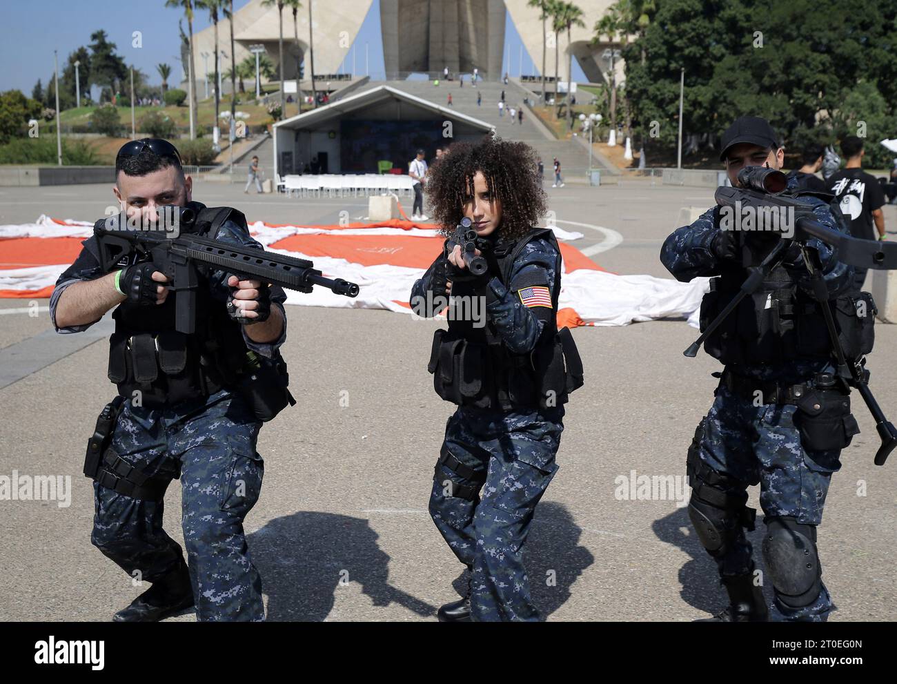 Young Algerian women dressed as comic book characters at the 15th