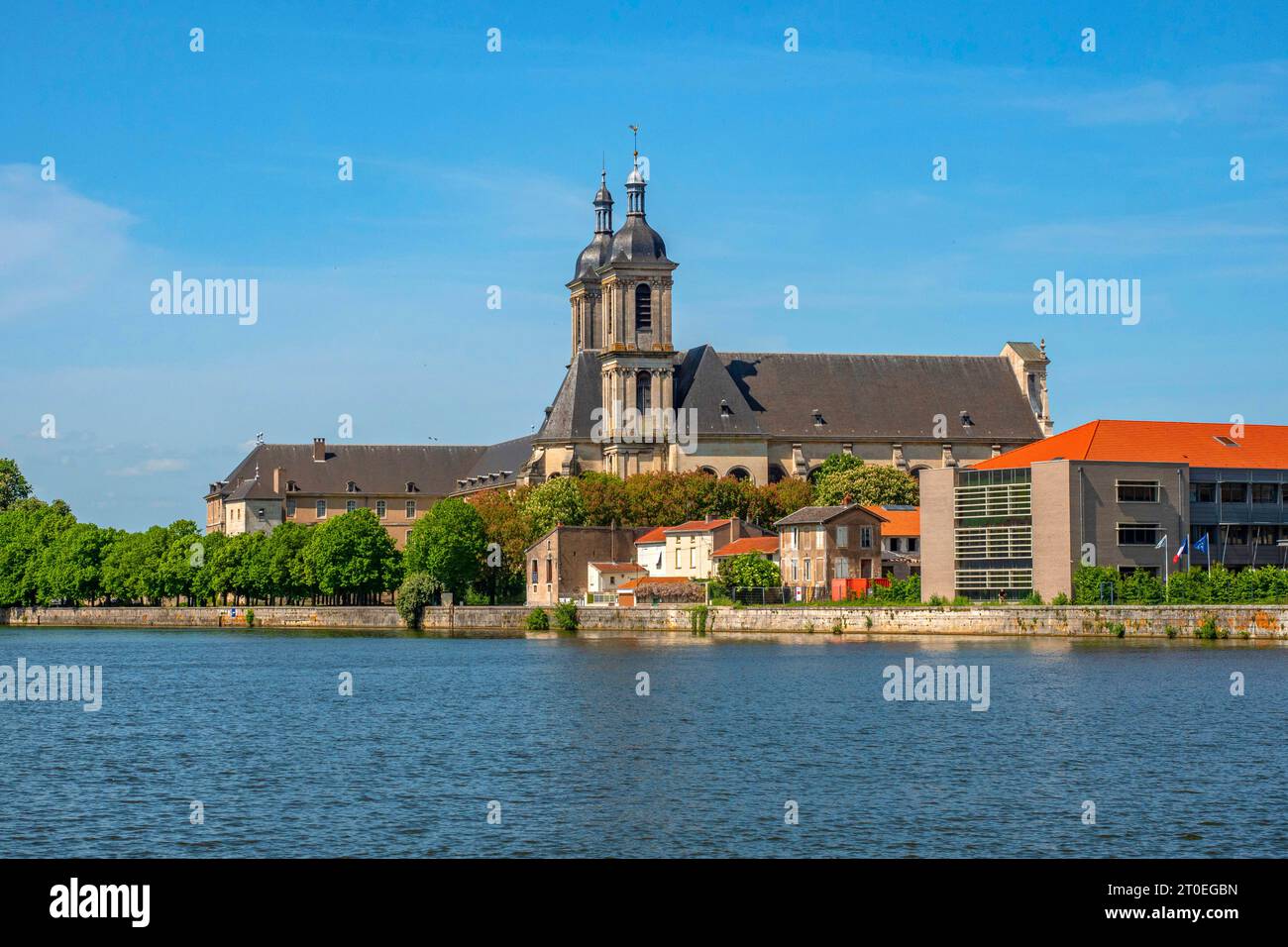 Moselle with Abbaye Des Premontres in Pont-à-Mousson, Meurthe-et-Moselle, Lorraine, Grand Est, Alsace-Champagne-Ardenne-Lorraine, France Stock Photo