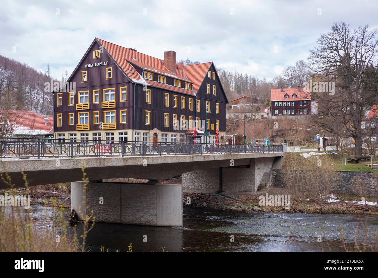 Bridge over the Bode, Treseburg, Harz, Saxony-Anhalt, Germany, Europe Stock Photo