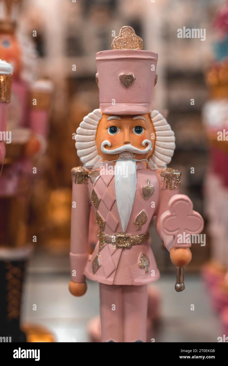 Pink dressed wooden nutcracker with glitter Stock Photo Alamy