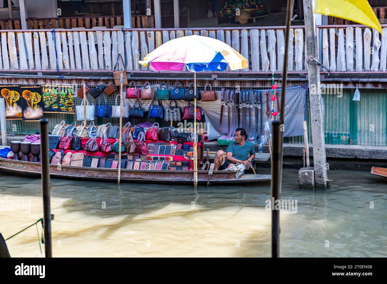 Bags and various leather items seller Floating Market, Damnoen Saduak