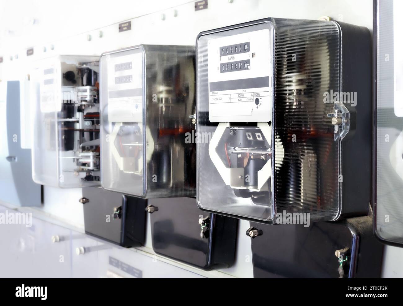 Multiple mechanical electric meter in electrical room of 4 story