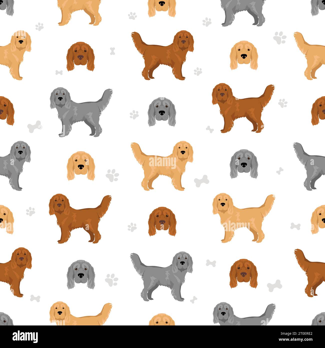Mini Hippo seamless pattern. Shar Pei Cocker Spaniel mix. Different