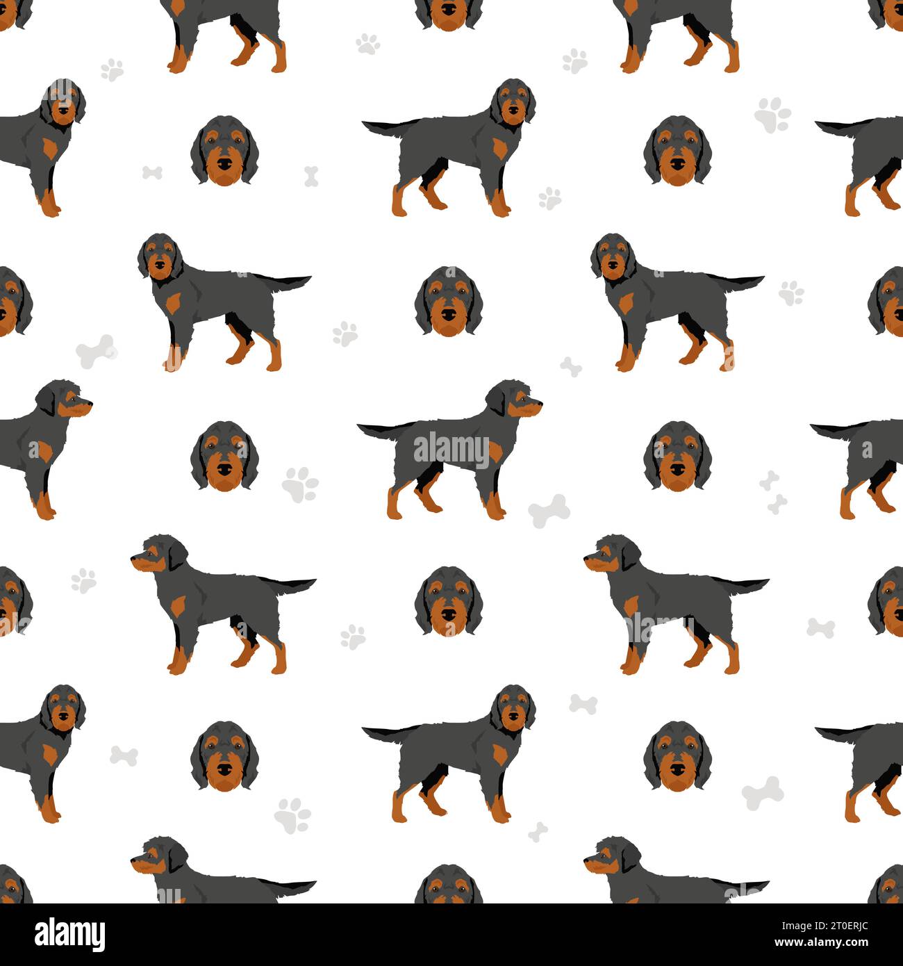 Rottle seamless pattern. Rottweiler Poodle mix. Different coat colors