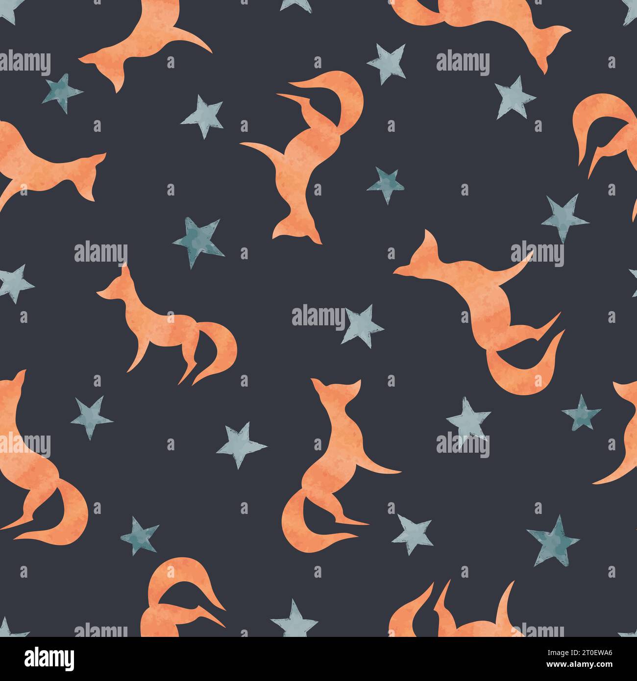 Seamless childish pattern with cute foxes and stars. Vector night ...