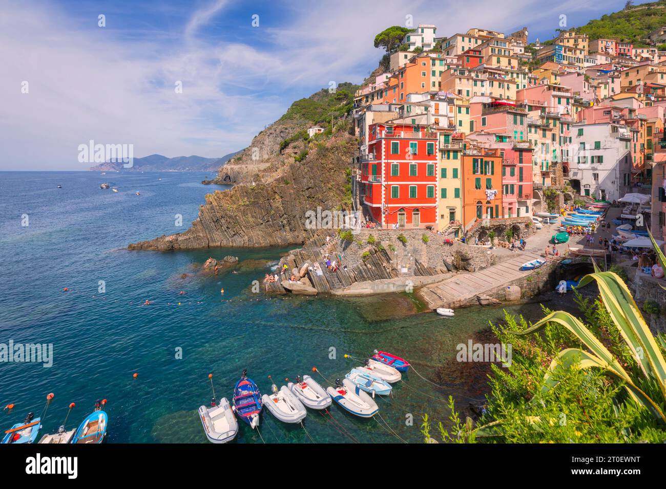 Italy, Liguria, province of La Spezia, Riomaggiore, small coastal village along Cinque Terre Stock Photo