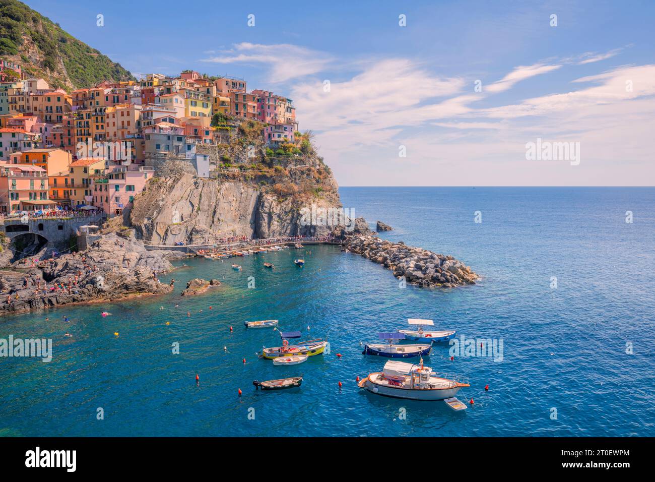 Italy, Liguria, province of La Spezia, Manarola, small coastal village along Cinque Terre Stock Photo