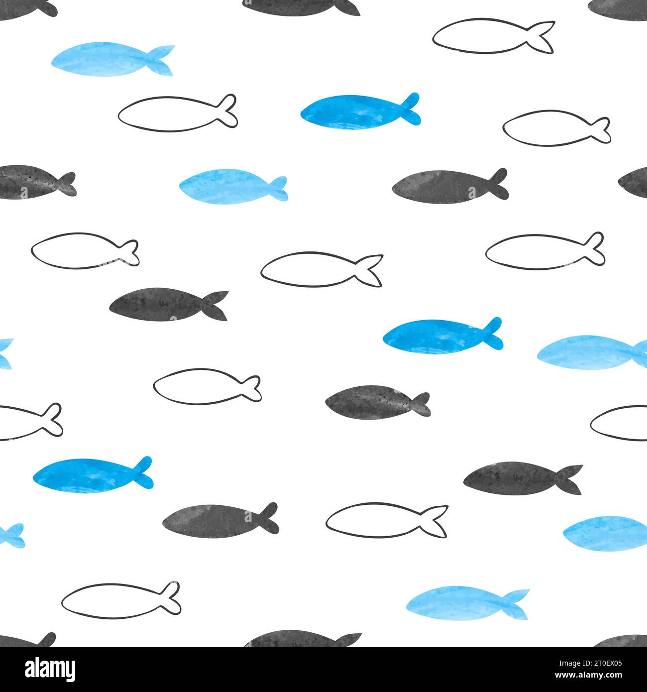 Seamless hand drawn fish pattern. Vector marine illustration Stock Vector