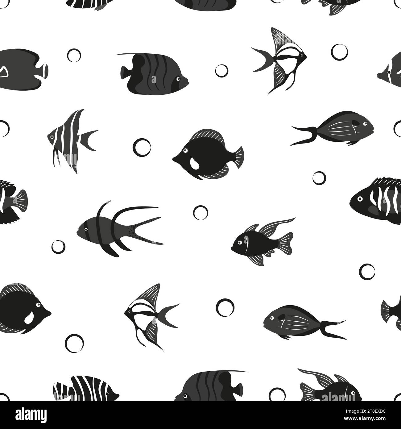 Fish pattern. Seamless black and white sea fish silhouette vector ...
