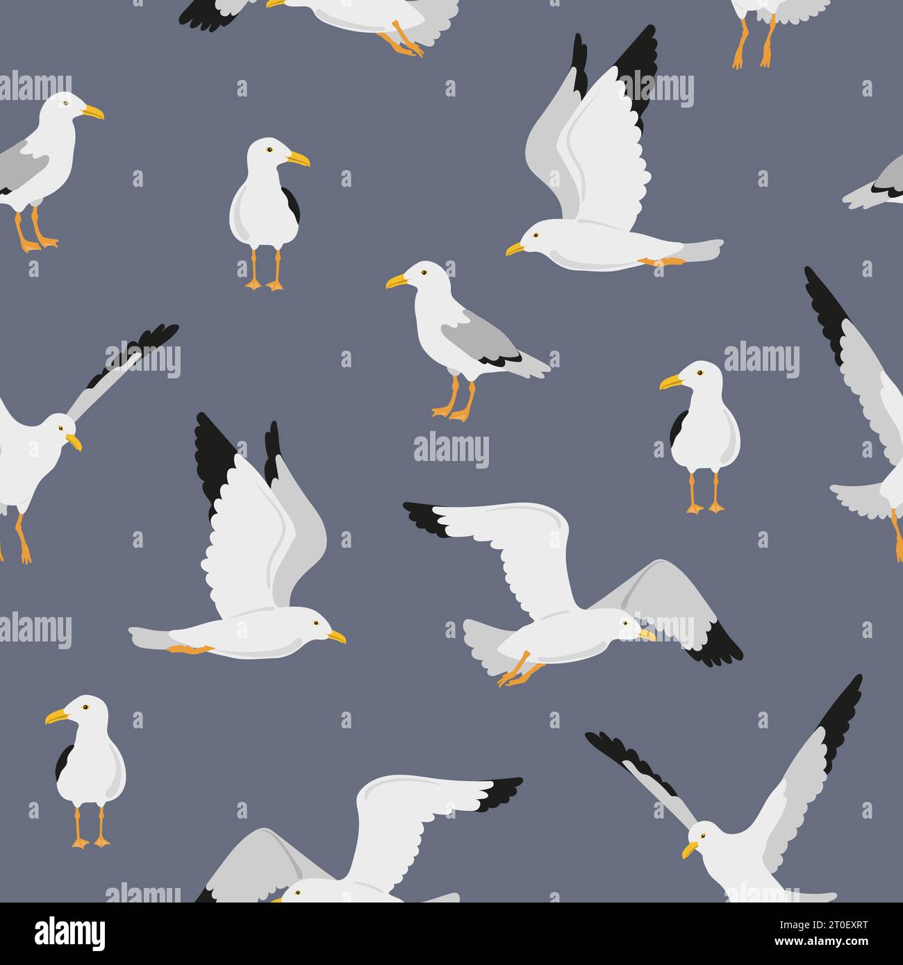 Cute seagulls pattern. Seamless marine vector illustration with flying ...