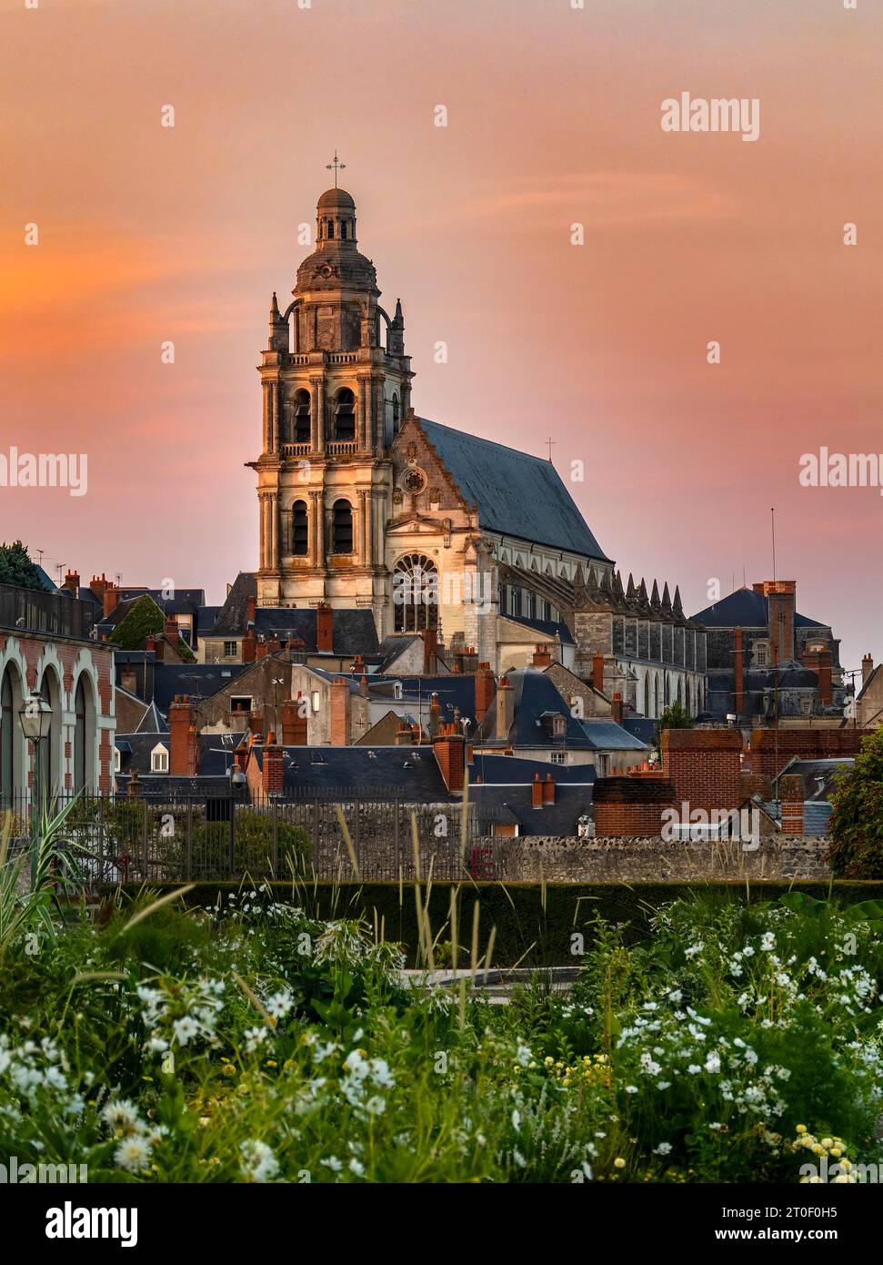 Cathedral Saint-Louis, the nave and Renaissance tower originally date from 1544. In 1678, the nave was destroyed by a hurricane, and rebuilt between 1680 and 1700 in late Gothic style. Stock Photo