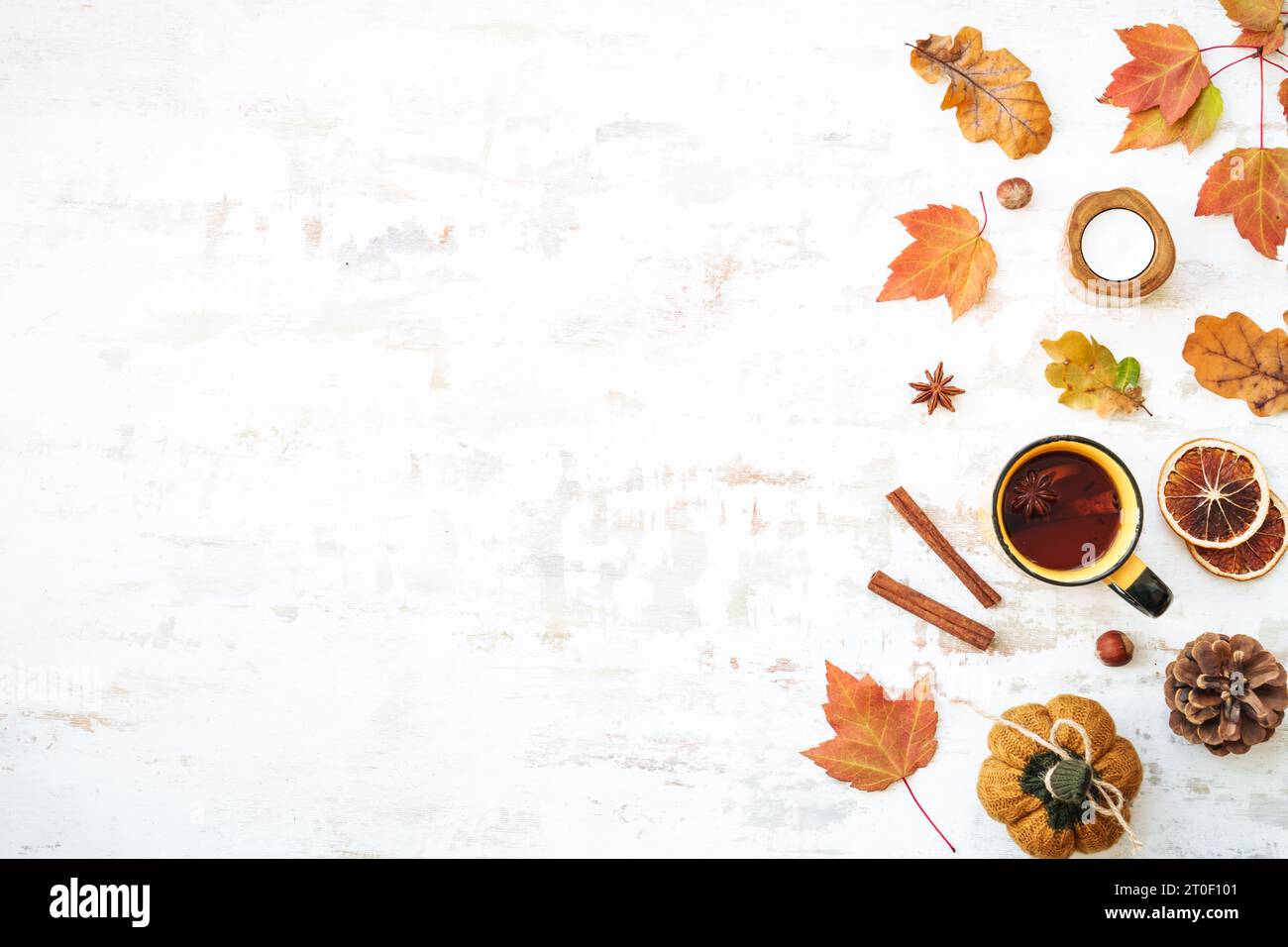 Fall background. Cozy autumn on white Stock Photo - Alamy