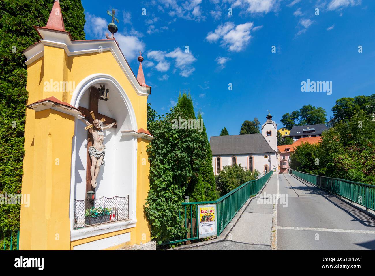 Murau, wayside cross, church Elisabethkirche in Murtal, Styria, Austria Stock Photo