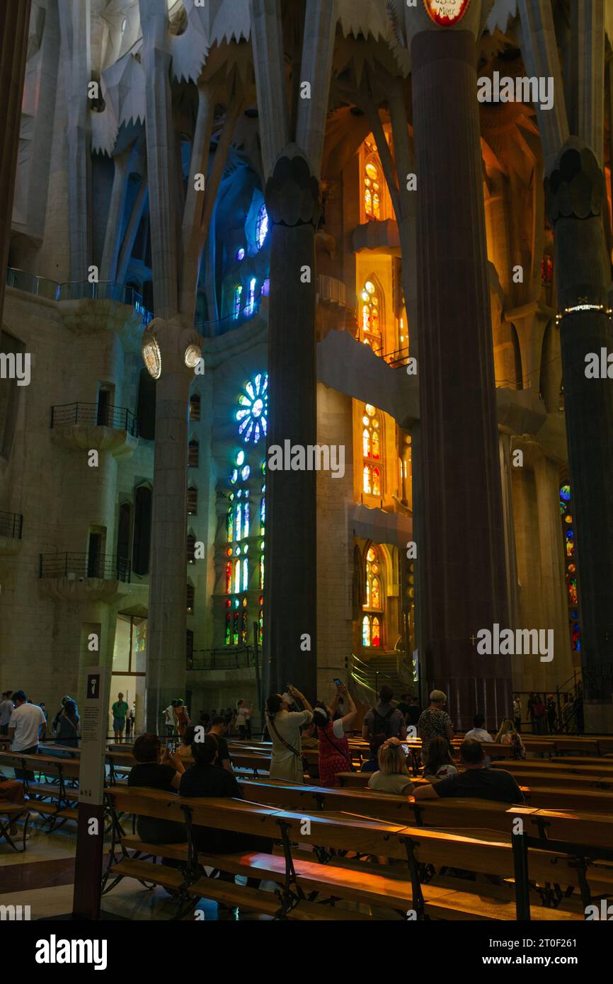 Interior of Sagrada Familia Church in Barcelona Stock Photo