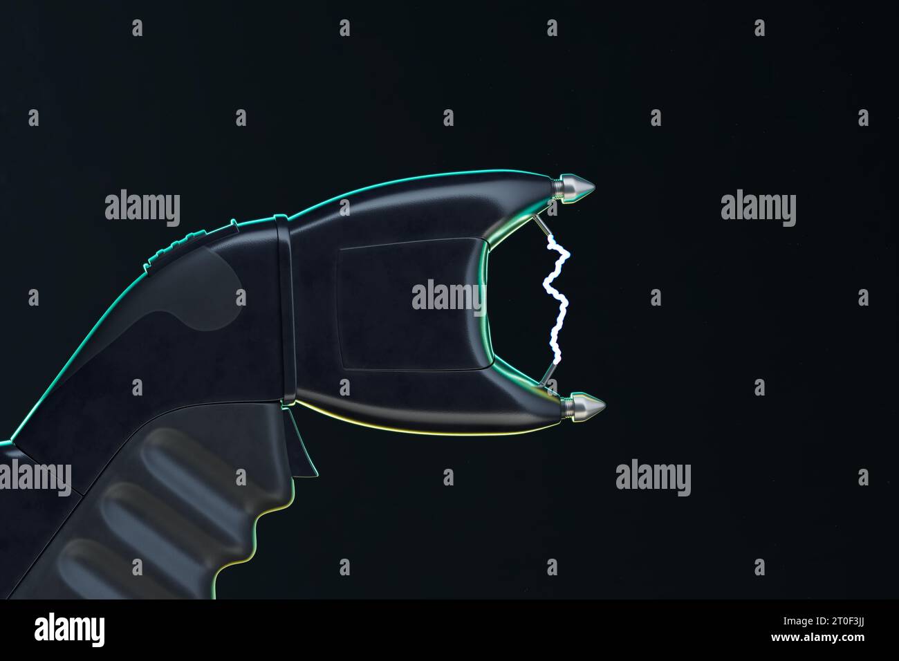 Electroshock taser or stun gun on the dark background. Closeup of an
