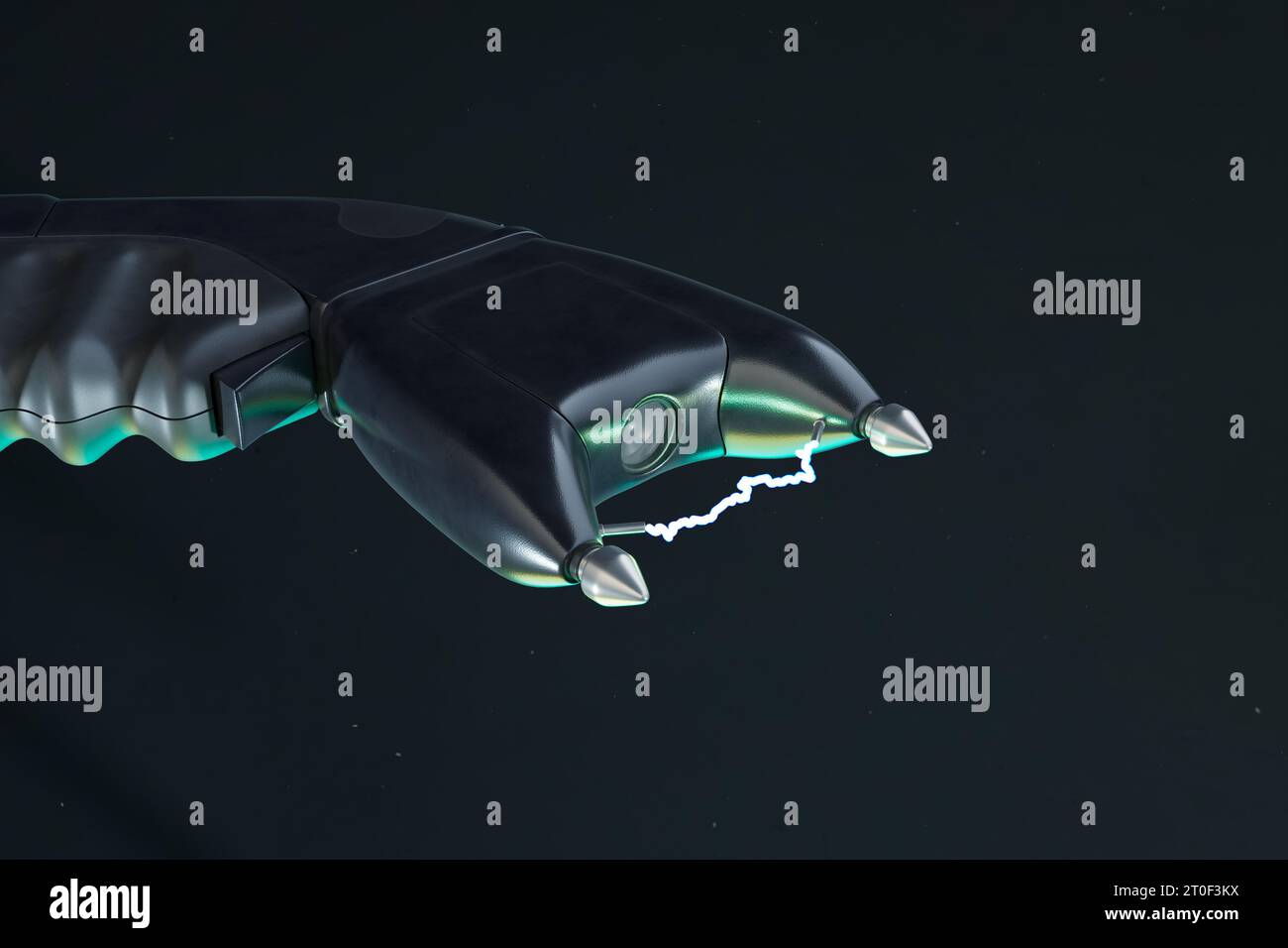 Electroshock taser or stun gun on the dark background. Closeup of an