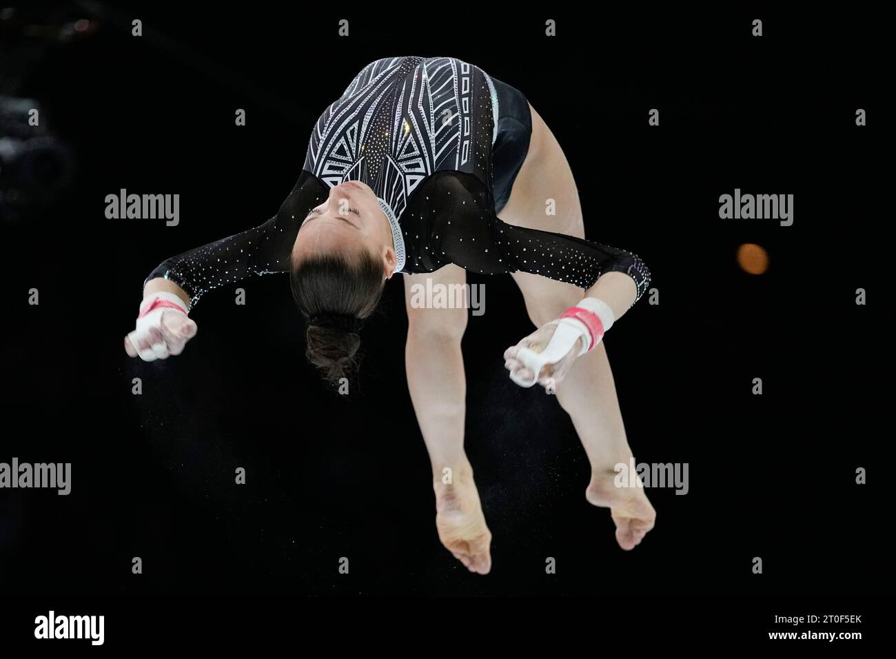 Algeria's Kaylia Nemour competes on the uneven bars during the women's ...