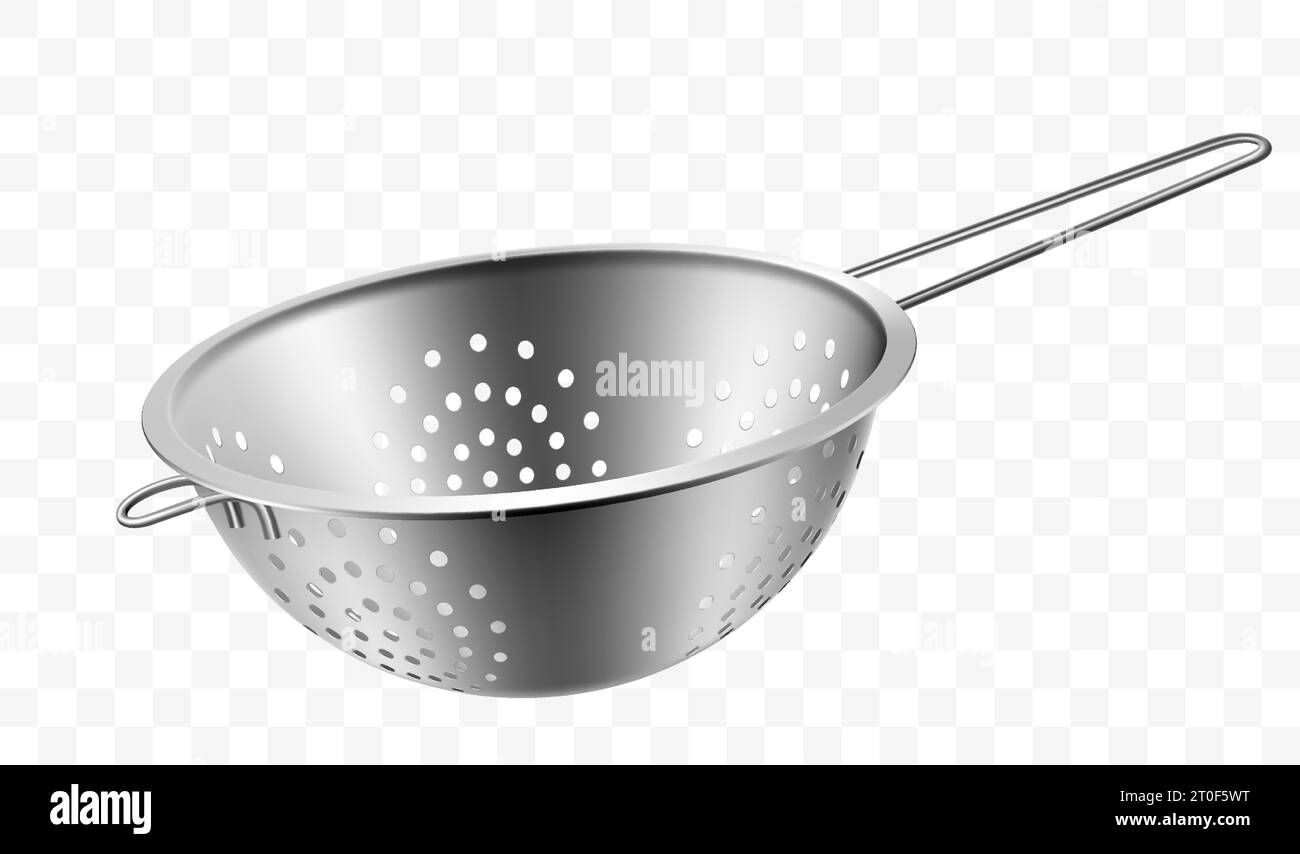Metallic colander for cooking (kitchenware collection). Isolated on