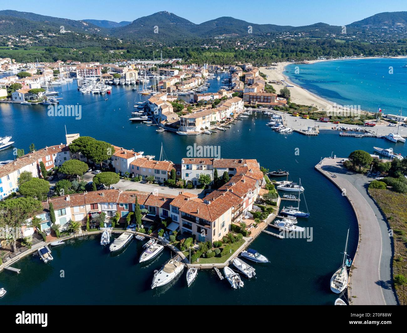 Arial View On Blue Water Of Gulf Of Saint Tropez Boats Houses In Port Arial View On Blue Water Of Gulf Of Saint Tropez Boats Houses In Port