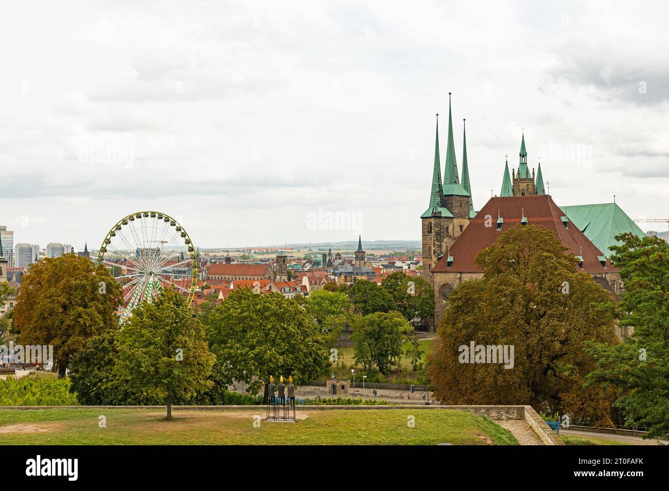 view from the Petersberg in Erfurt over  the cathedral square during Oktoberfest Stock Photo