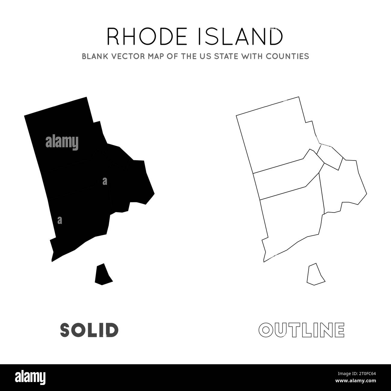 Rhode Island map. Blank vector map of the Us State with counties. Borders of Rhode Island for your infographic. Vector illustration. Stock Vector