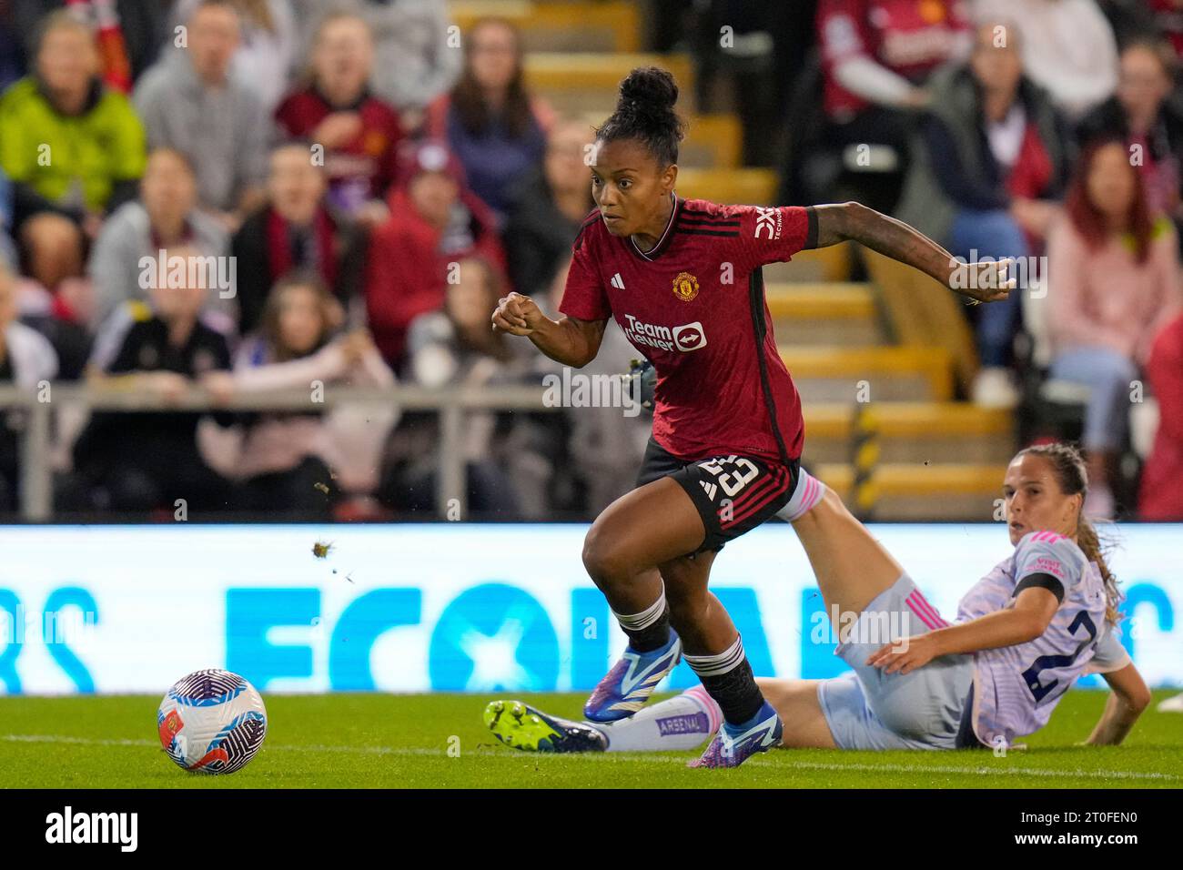 Leigh, UK. 06th Oct, 2023. Geyse #23 of Manchester United break past ...