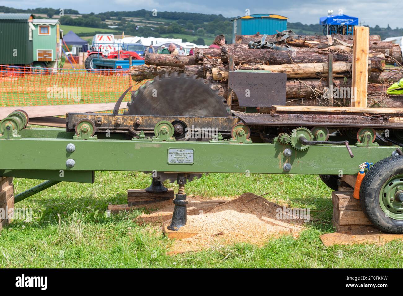 Low Ham.Somerset.United Kingdom.July 23rd 2023.An old fashioned circular saw is being demonstrated at the Somerset steam and country show Stock Photo