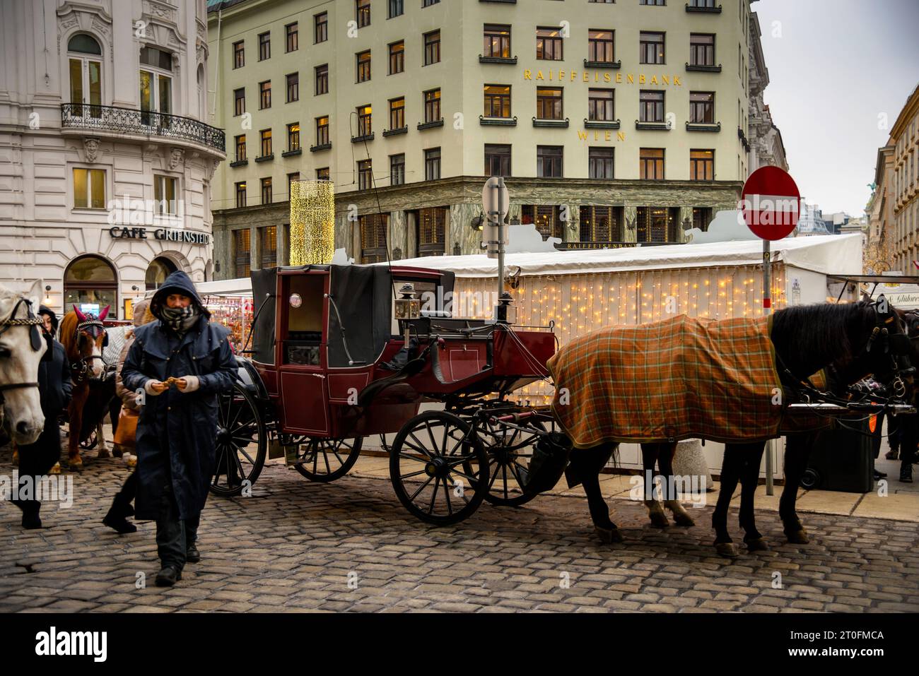 Horse-drawn carriages called faikers in Innere Stadt in Vienna, Austria. Stock Photo