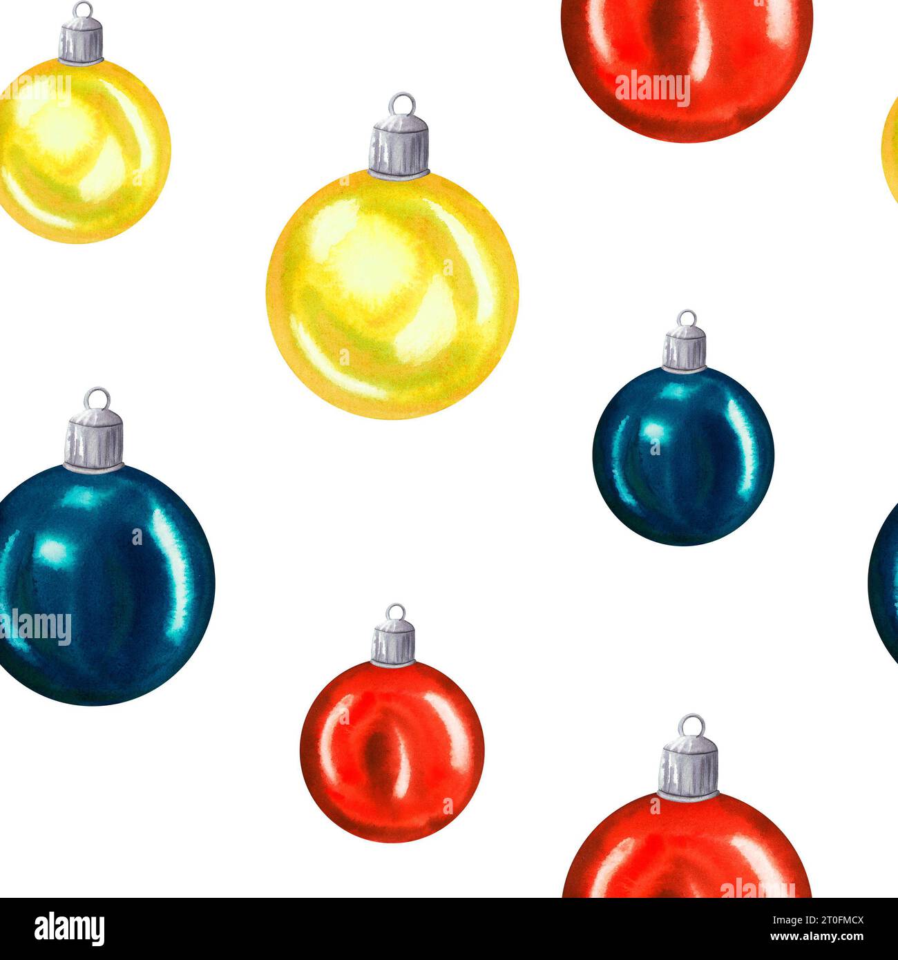Watercolour seamless pattern with christmas glass balls red blue and ...