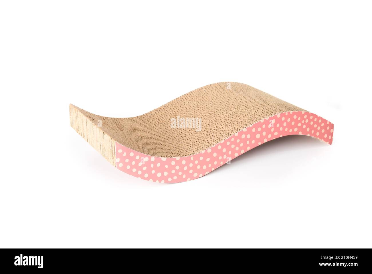 Cat cardboard scratcher. Curved card board post. Cats enjoy to scratch and sharpen claws. Prevents furniture damage. Physical enrichment and mental st Stock Photo