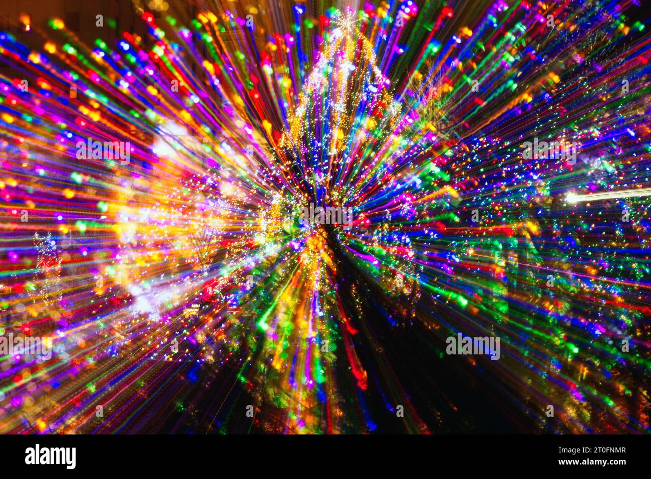 An abstract view of a city Christmas display giving the illusion of