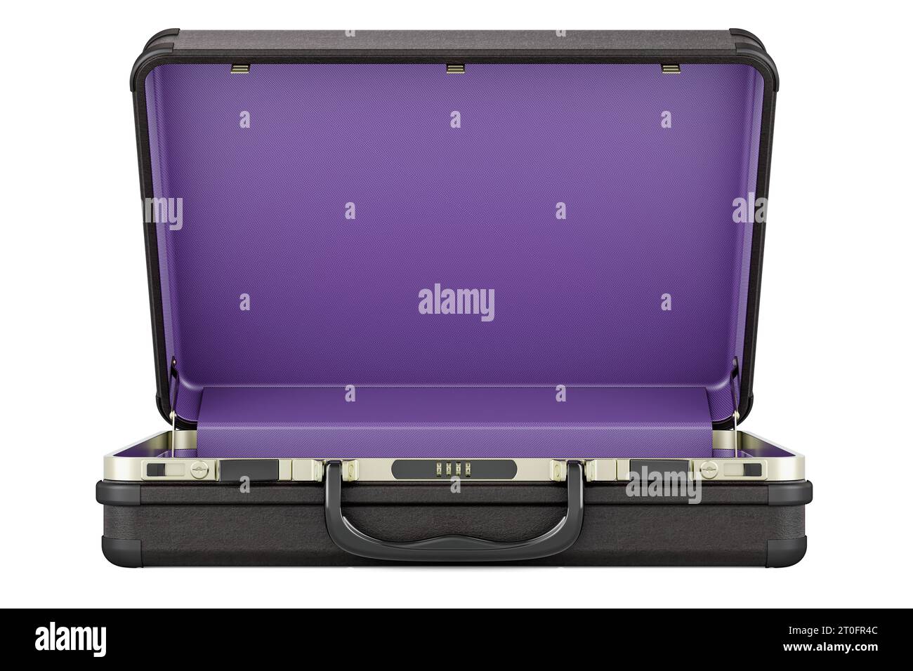 Opened empty Briefcase with Combination Locks, Black. 3D rendering