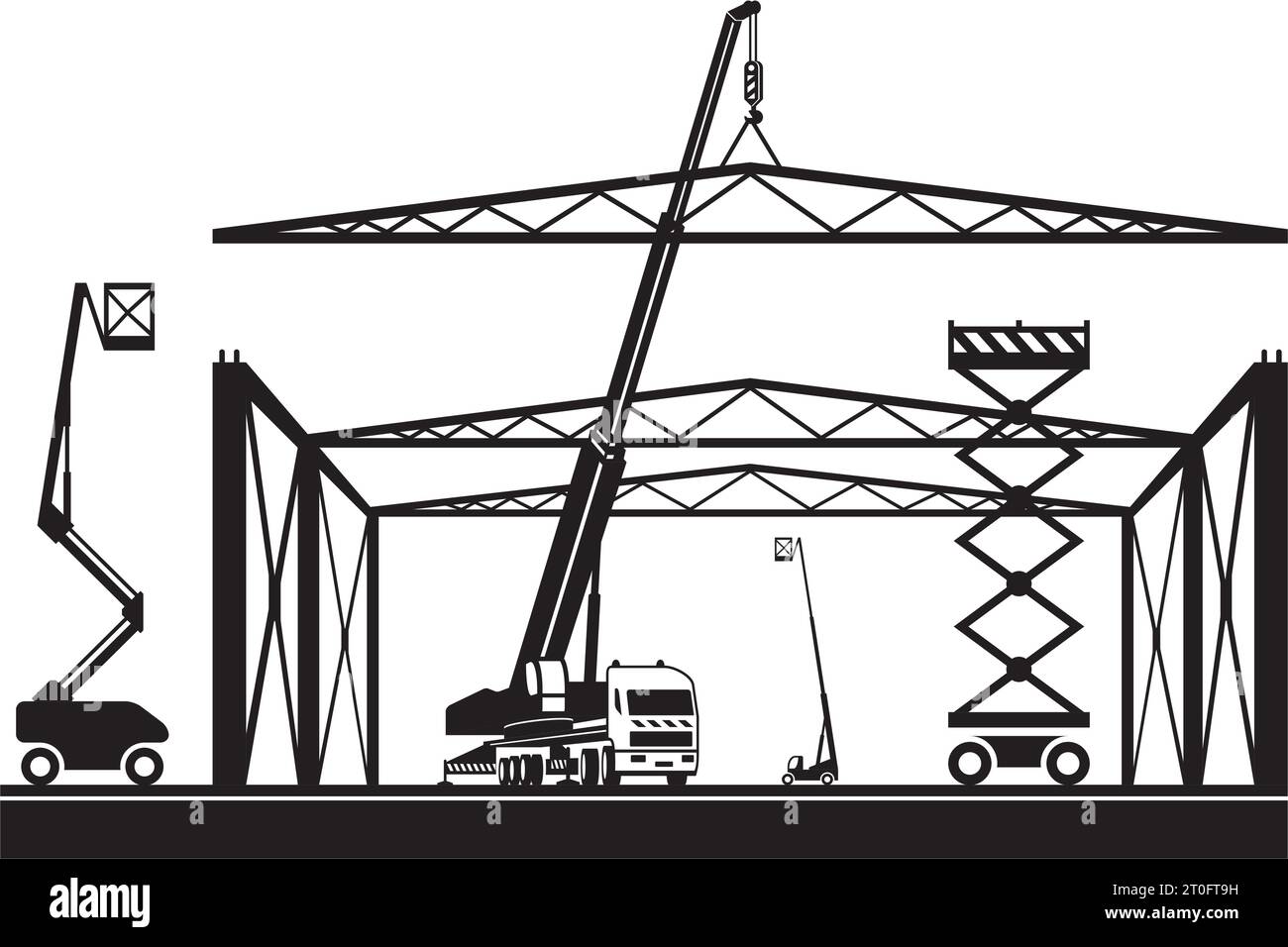 Crane and lifting machinery on construction site – vector illustration ...