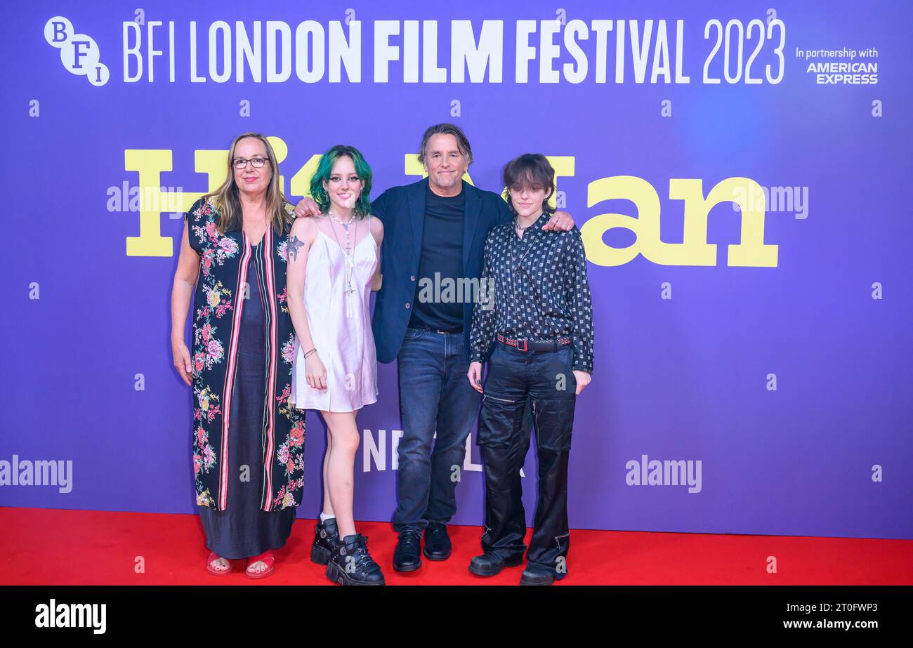 London, UK. 06th Oct, 2023. Richard Linklater, Director, with his wife Christina Harrison and two of his children. Red carpet arrivals for the showing of 'Hit Man' at the Southbank Centre, Royal Festival Hall during the BFI London Film Festival, London, UK. Credit: LFP/Alamy Live News Stock Photo
