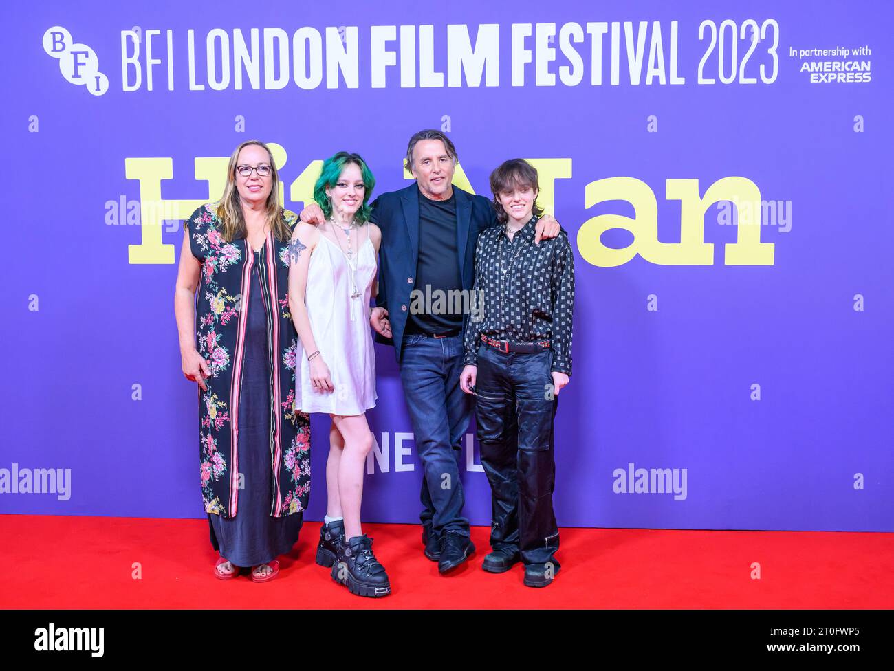 London, UK. 06th Oct, 2023. Richard Linklater, Director, with his wife Christina Harrison and two of his children. Red carpet arrivals for the showing of 'Hit Man' at the Southbank Centre, Royal Festival Hall during the BFI London Film Festival, London, UK. Credit: LFP/Alamy Live News Stock Photo