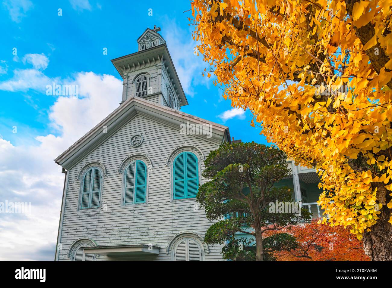 kyushu, japan - dec 14 2022: Two-story wooden building that has been preserved from Dejima Seminary built for the New Christian Church in Nagasaki Stock Photo
