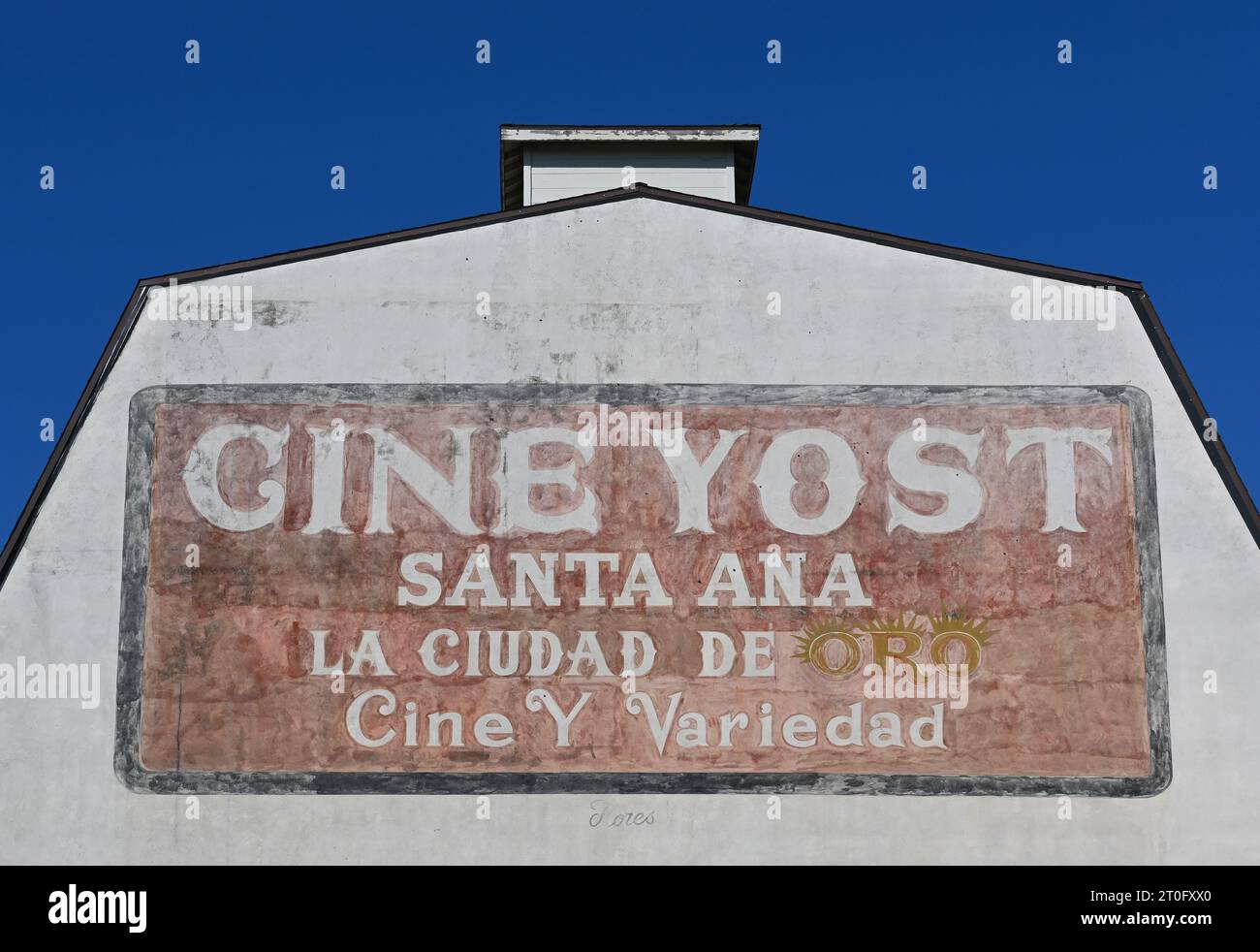 SANTA ANA, CALIFORNIA - 1 OCT 2023: Cine Yost sign on the landmark theatre in the historic Downtown Area. Stock Photo
