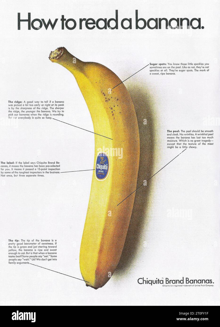 1968 Chiquita bananas advert. How to read a banana Stock Photo Alamy