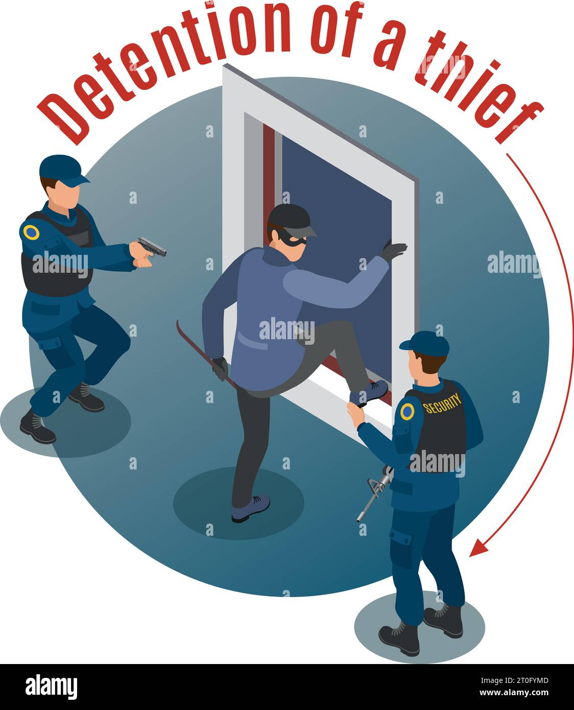 Security systems isometric round background composition with burglar