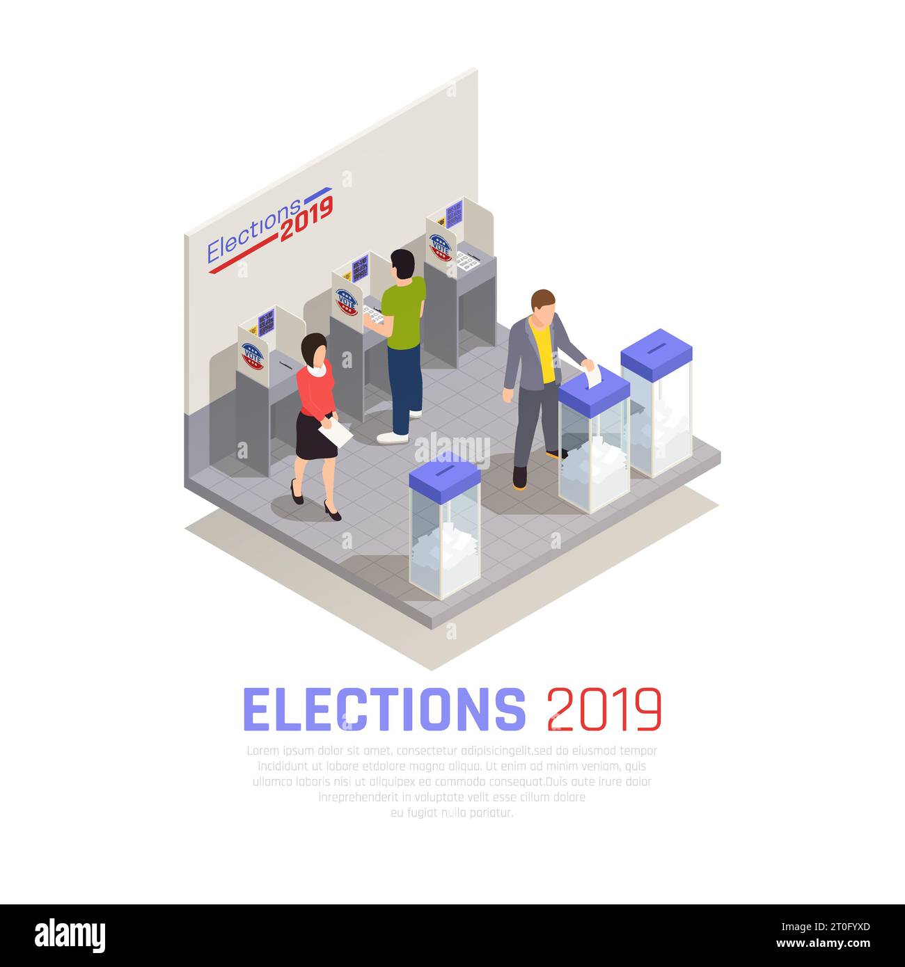 Elections and voting isometric concept with ballot box and people vector illustration Stock Vector