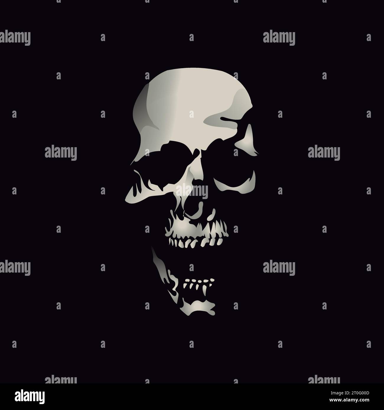 screaming skull vector on black background Stock Vector